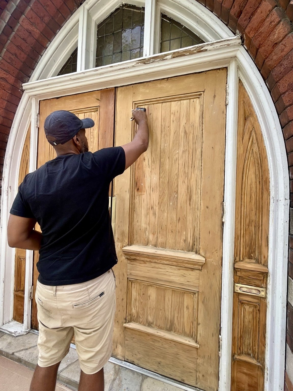 Detail work — preparing the wood surface
